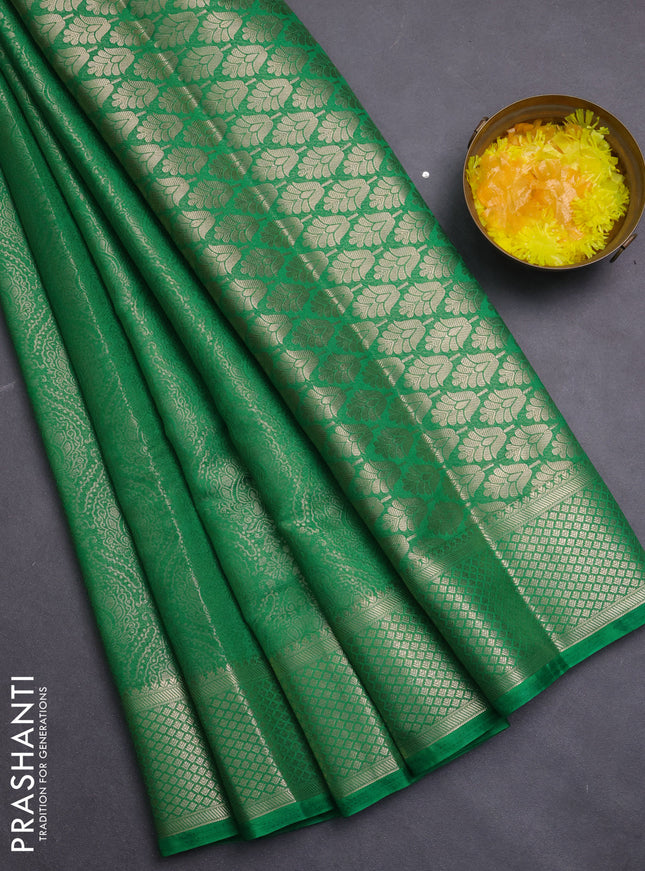 Semi mysore silk saree green with allover zari woven brocade weaves and zari woven border