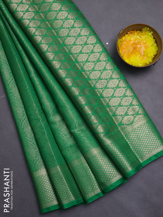 Semi mysore silk saree green with allover zari woven brocade weaves and zari woven border