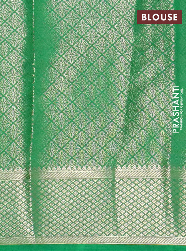 Semi mysore silk saree green with allover zari woven brocade weaves and zari woven border