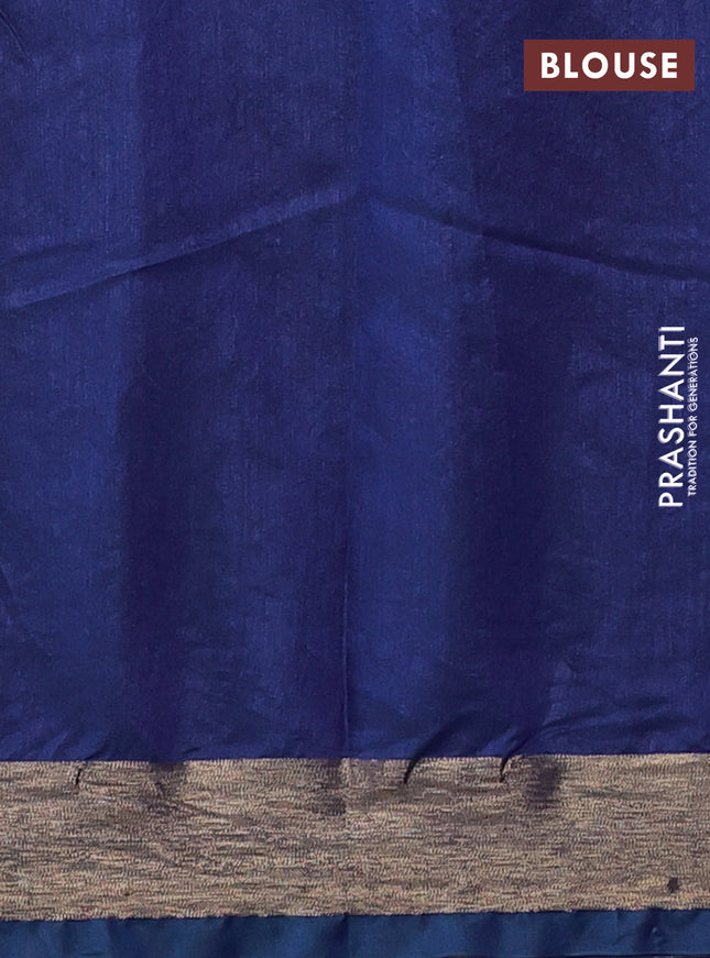 Semi dupion saree blue with allover thread weaves and parsi embroidery work zari woven border