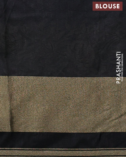 Semi dupion saree grey and black with allover thread weaves and parsi embroidery work zari woven border