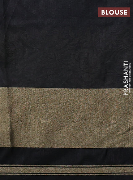 Semi dupion saree grey and black with allover thread weaves and parsi embroidery work zari woven border