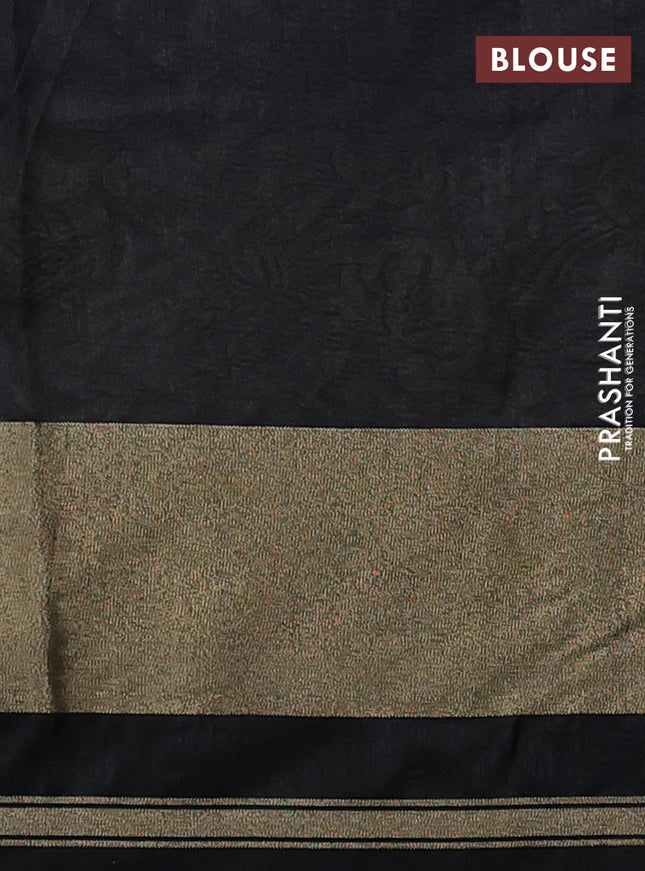 Semi dupion saree grey and black with allover thread weaves and parsi embroidery work zari woven border