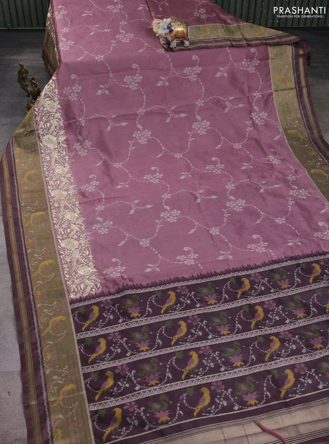 Semi dupion saree mauve pink and rosy brown with allover thread weaves and parsi embroidery work zari woven border