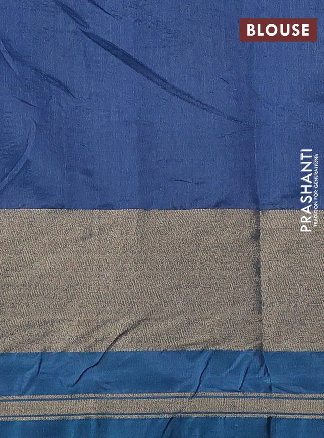 Semi dupion saree blue shade and peacock blue with allover thread weaves and parsi embroidery work zari woven border