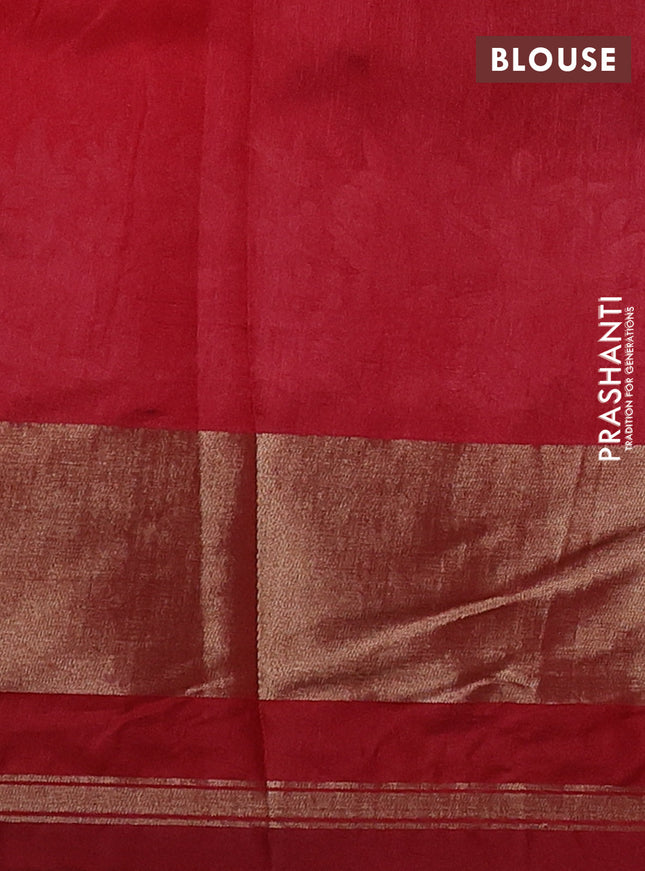 Semi dupion saree orange and maroon with allover thread weaves and parsi embroidery work zari woven border