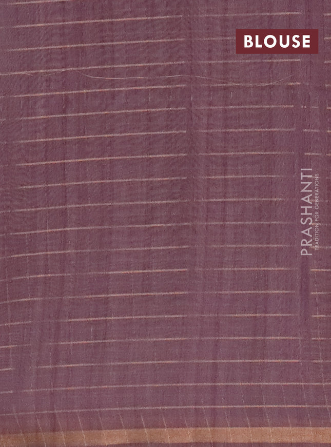 Semi chanderi saree pastel grey and rosy brown with allover zari woven checked pattern and kalamkari printed pallu