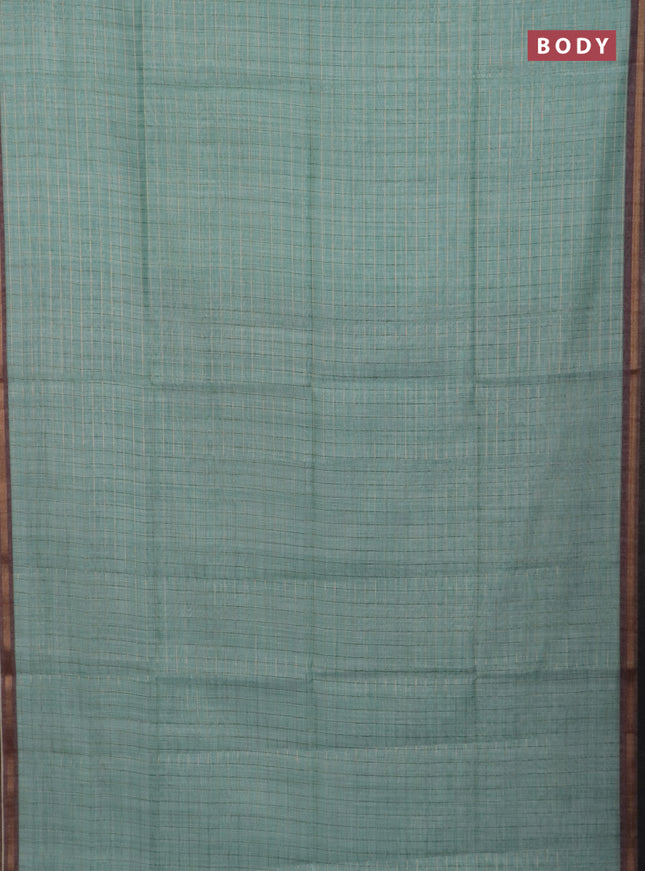 Semi chanderi saree teal green shade and beige with allover zari woven checked pattern and kalamkari printed pallu