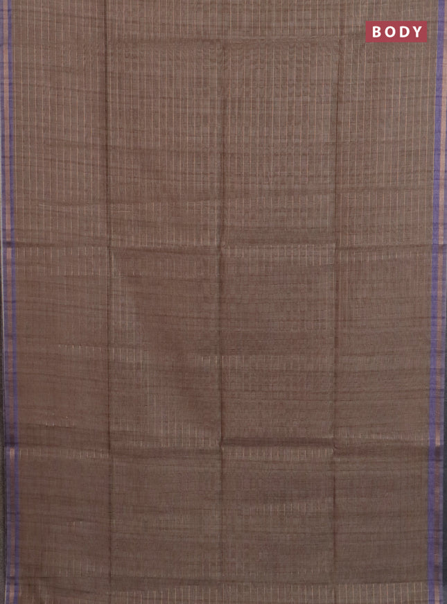 Semi chanderi saree grey shade and lavender with allover zari woven checked pattern and kalamkari printed pallu