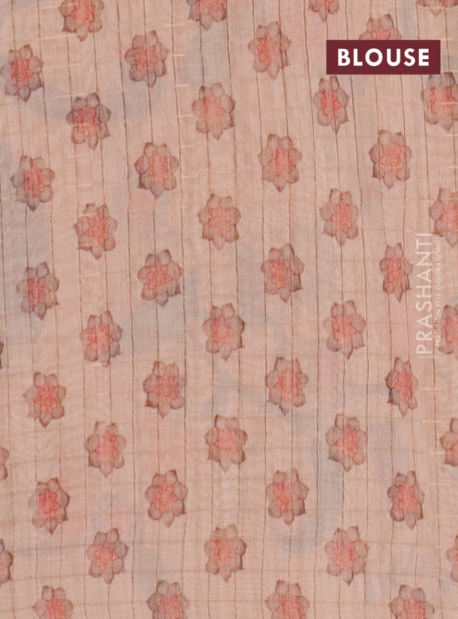 Semi chanderi saree orange and sandal with allover zari woven checked pattern & bandhani prints and printed pallu