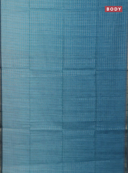 Semi chanderi saree teal blue and beige with allover zari woven checked pattern and kalamkari printed pallu