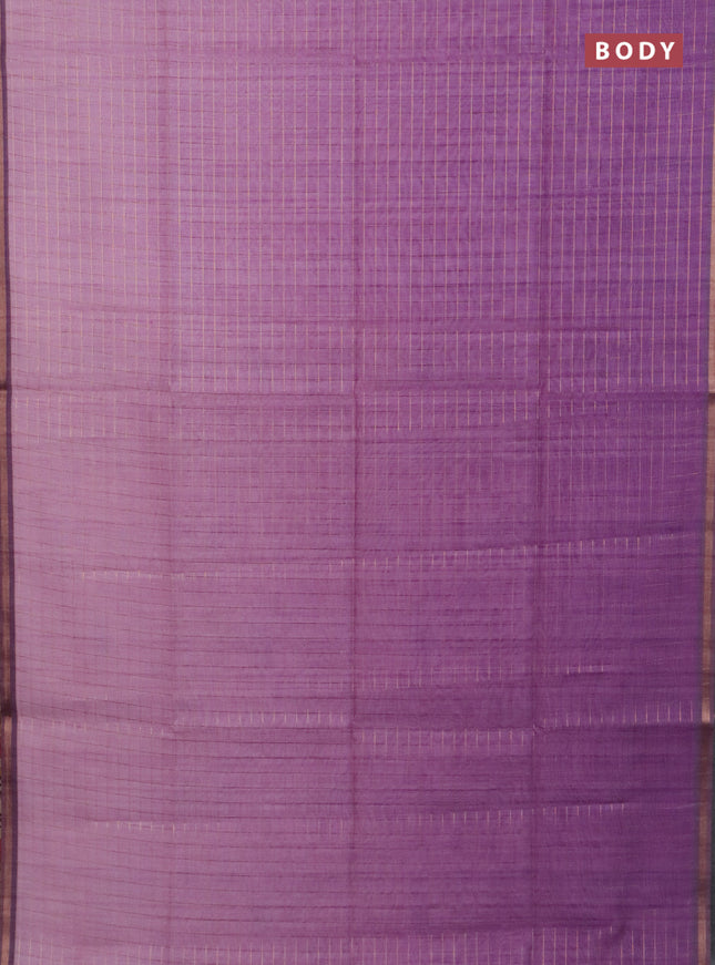 Semi chanderi saree lavender and beige with allover zari woven checked pattern and kalamkari printed pallu