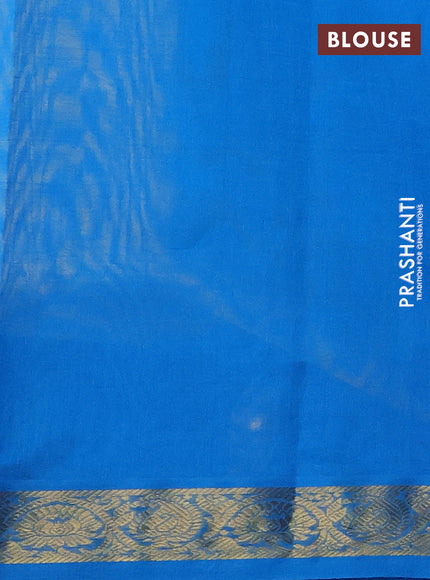 Silk cotton saree pale yellow and cs blue with plain body and zari woven border