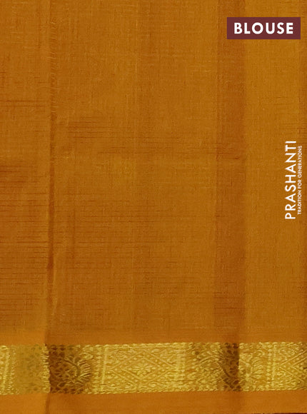 Silk cotton saree maroon and mustard yellow with plain body and zari woven border