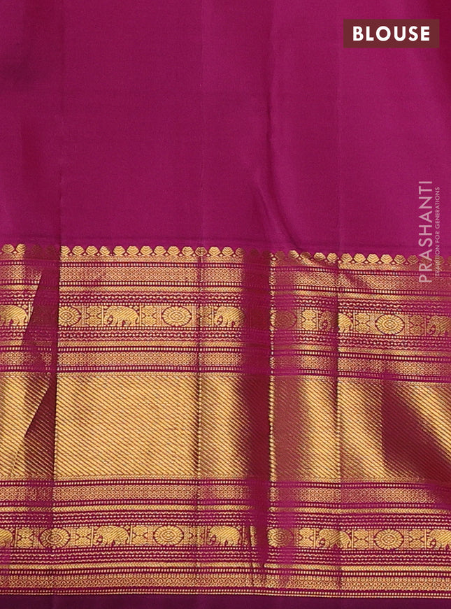 Pure kanchipuram silk saree dark magenta pink with allover zari woven brocade weaves and long zari woven border