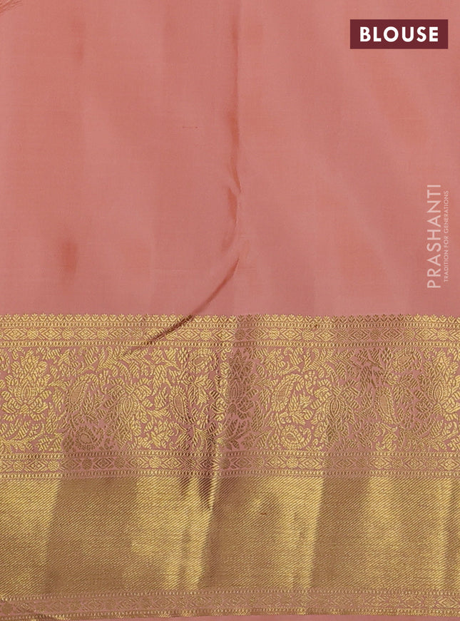 Pure kanchipuram silk saree peach orange with allover zari woven leheriya weaves and long rich zari woven border