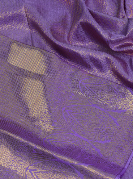 Pure kanchipuram silk saree lavender with allover silver & gold zari leheriya weaves and long zari woven border