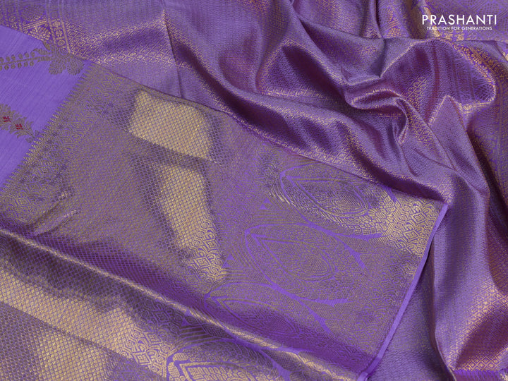 Pure kanchipuram silk saree lavender with allover silver & gold zari leheriya weaves and long zari woven border