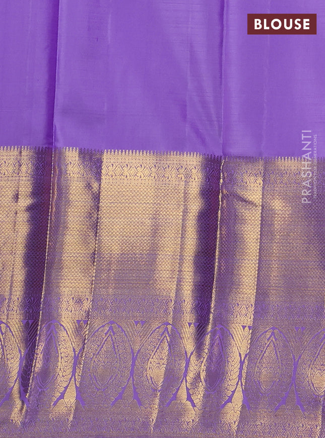 Pure kanchipuram silk saree lavender with allover silver & gold zari leheriya weaves and long zari woven border