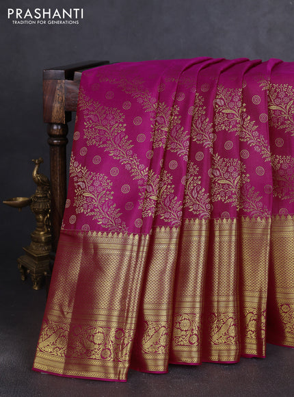 Pure kanchipuram silk saree rani pink with allover zari woven leheriya weaves and long rich zari woven border