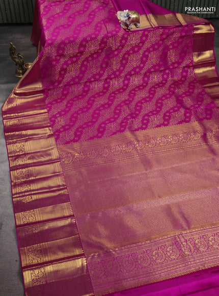 Pure kanchipuram silk saree rani pink with allover zari woven leheriya weaves and long rich zari woven border