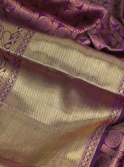 Pure kanchipuram silk saree purple with allover silver & gold zari leheriya weaves and long zari woven border