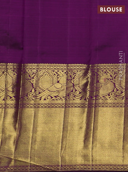 Pure kanchipuram silk saree purple with allover silver & gold zari leheriya weaves and long zari woven border