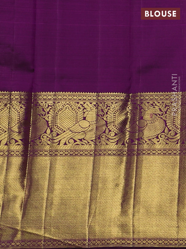 Pure kanchipuram silk saree purple with allover silver & gold zari leheriya weaves and long zari woven border