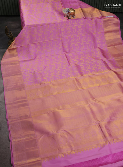 Pure kanchipuram silk saree light pink with allover zari woven leheriya weaves and long rich zari woven border