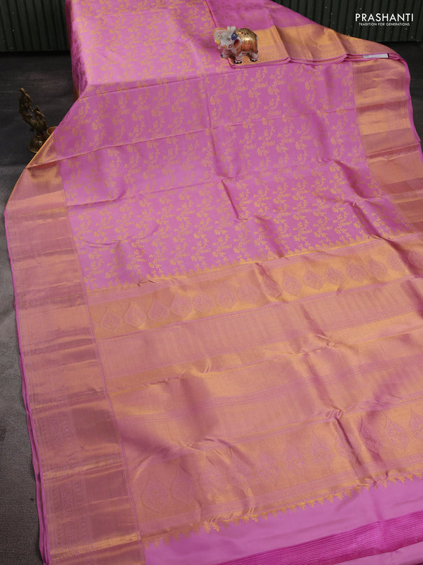 Pure kanchipuram silk saree light pink with allover zari woven leheriya weaves and long rich zari woven border