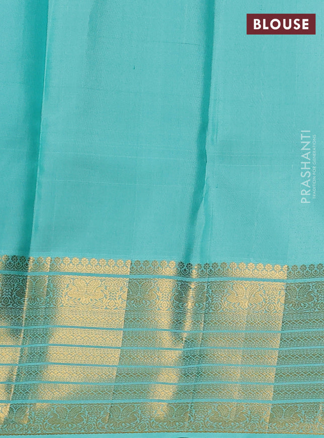 Pure kanchipuram silk saree dark blue and teal green shade with allover zari woven leheriya weaves and long rich zari woven border