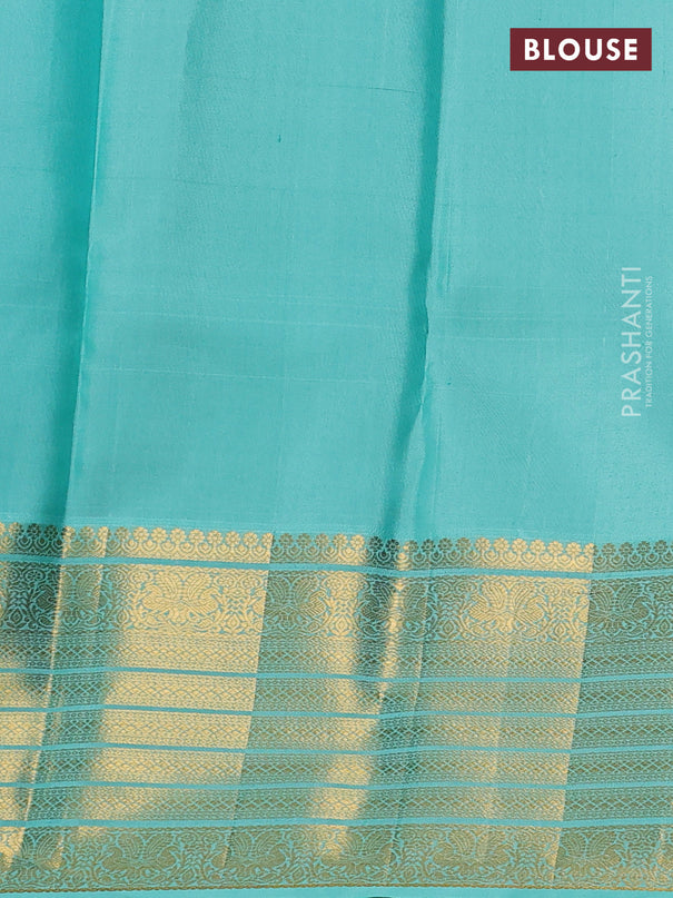 Pure kanchipuram silk saree dark blue and teal green shade with allover zari woven leheriya weaves and long rich zari woven border