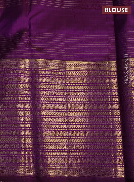 Pure kanchipuram silk saree light blue and purple with allover zari checks & buttas and long rich zari woven border