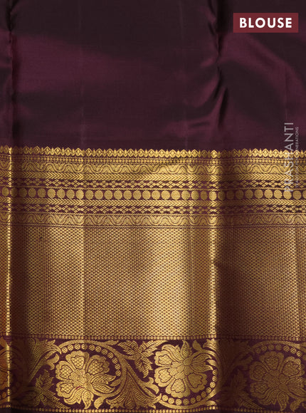 Pure kanchipuram silk saree teal blue and coffee brown with allover zari checks & buttas and rich zari woven border
