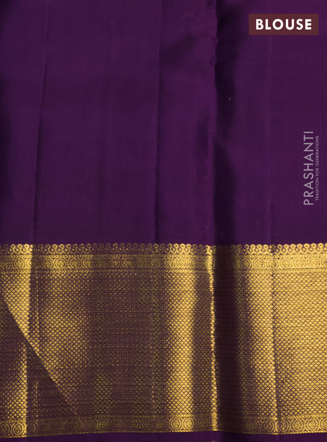 Pure kanchipuram silk saree pink and purple with allover zari woven brocade weaves and rich zari woven border