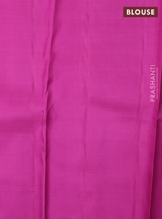 Pure kanchipuram silk saree peach and pink with allover zari woven brocade weaves and piping border