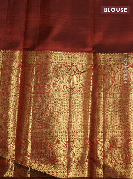Pure kanchipuram silk saree brown with allover rangkat weaves and long annam zari woven border