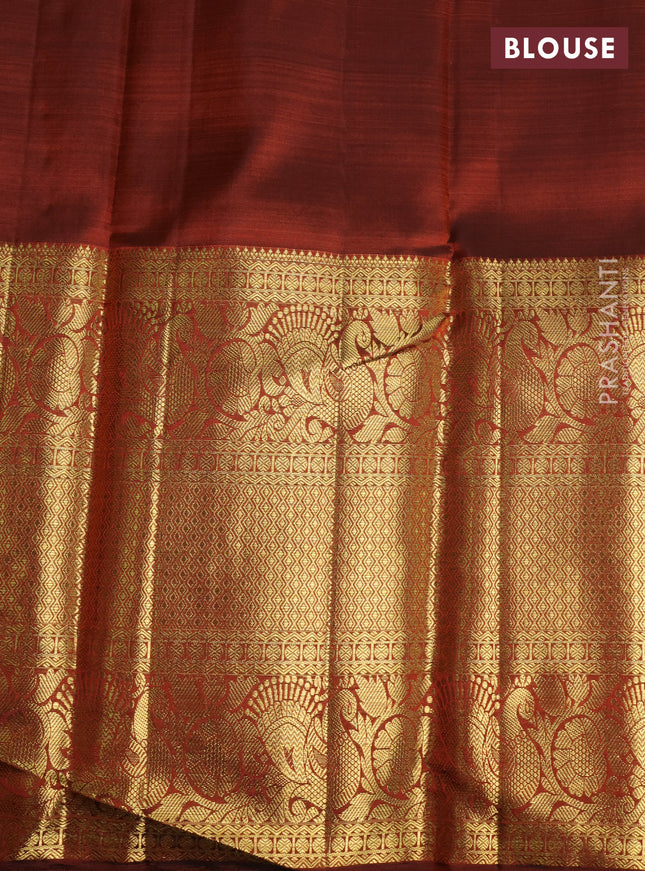 Pure kanchipuram silk saree brown with allover rangkat weaves and long annam zari woven border