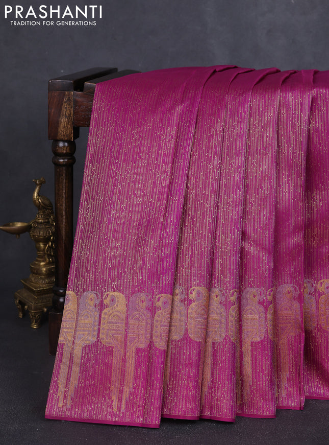Pure kanchipuram silk saree purple with allover zari woven brocade weaves and parrot design zari woven border