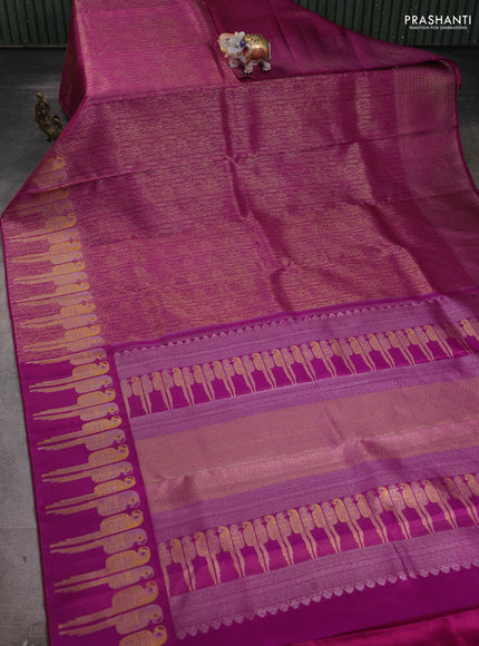Pure kanchipuram silk saree purple with allover zari woven brocade weaves and parrot design zari woven border