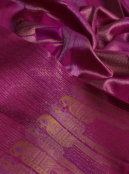 Pure kanchipuram silk saree purple with allover zari woven brocade weaves and parrot design zari woven border