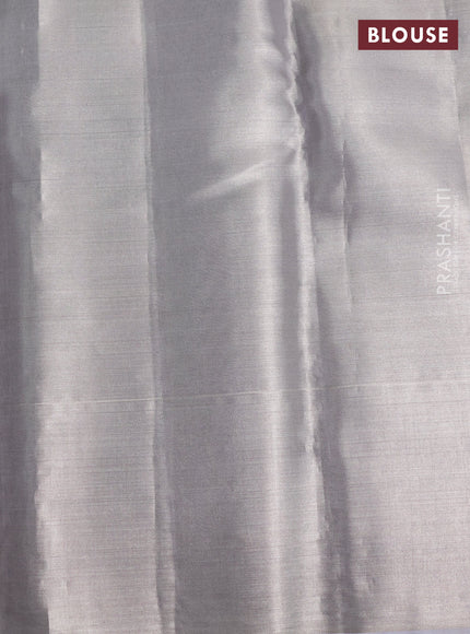 Pure kanchipuram tissue silk saree pastel grey with allover silver & gold zari woven brocade weaves and silver zari woven border