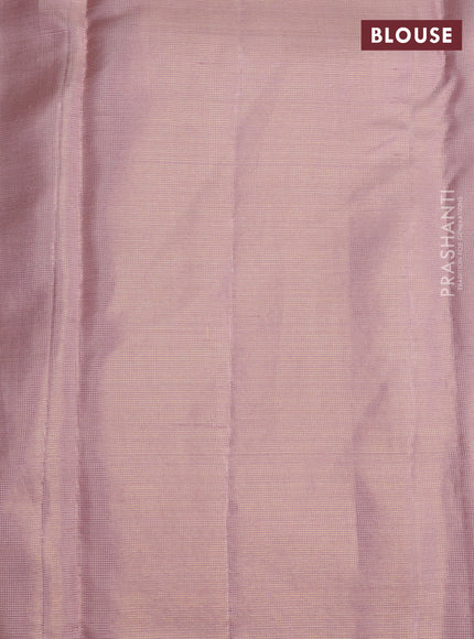 Pure kanchipuram silk saree pastel peach with allover zari woven geometric brocade weaves in borderless style