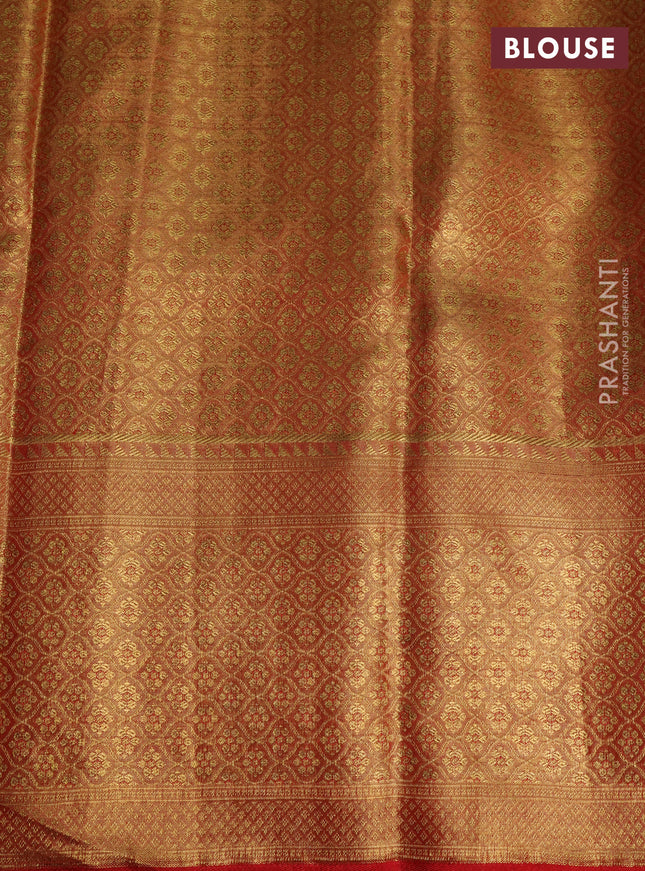 Pure kanchipuram tissue silk saree gold and red with allover zari woven geometric brocade weaves and zari woven paithani style border