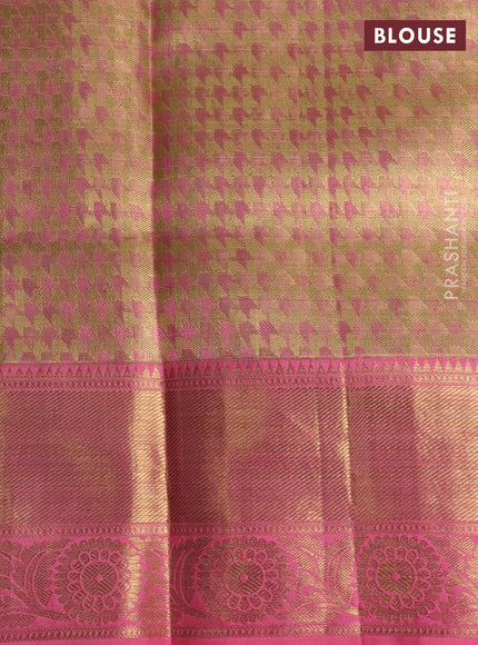 Pure kanchipuram tissue silk saree gold and peach pink with allover zari woven floral brocade weaves and zari woven border