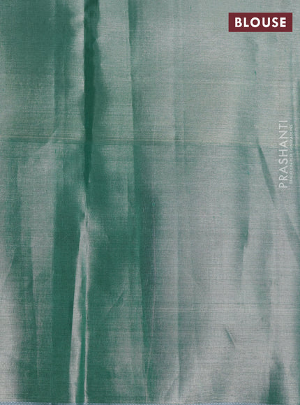 Pure kanchipuram tissue silk saree silver and teal blue with annam & rudhraksha zari woven buttas and rich zari woven border