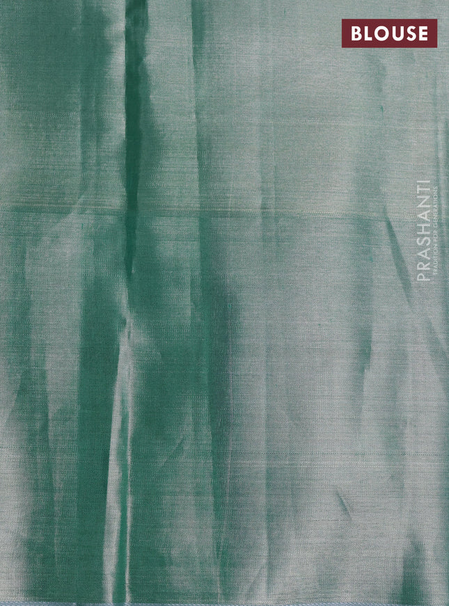 Pure kanchipuram tissue silk saree silver and teal blue with annam & rudhraksha zari woven buttas and rich zari woven border