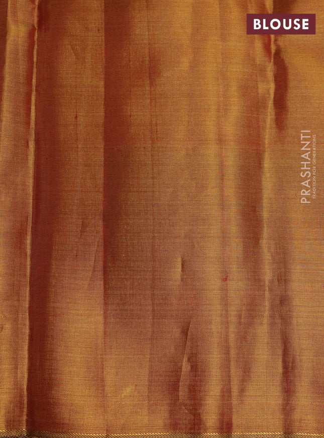 Pure kanchipuram tissue silk saree gold and golen red with allover zari woven floral brocade weaves and long rich zari woven border