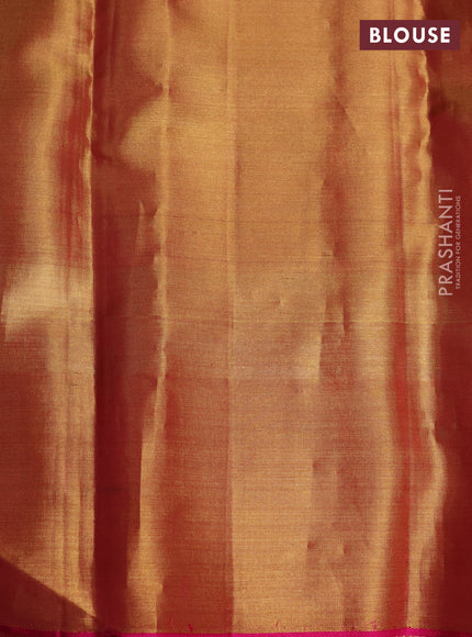 Pure kanchipuram tissue silk saree dual shade of gold and pink with allover zari woven floral brocade weaves and zari woven border