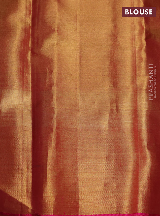 Pure kanchipuram tissue silk saree dual shade of gold and pink with allover zari woven floral brocade weaves and zari woven border